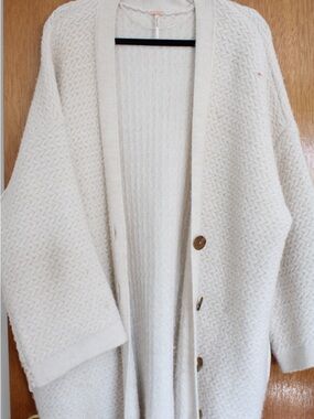 Free People Cream Knit Open-Front Cardigan Sweater